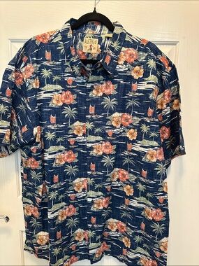 RedHead Navy Hawaiian Floral Palm Button-Up Shirt Size 2XL